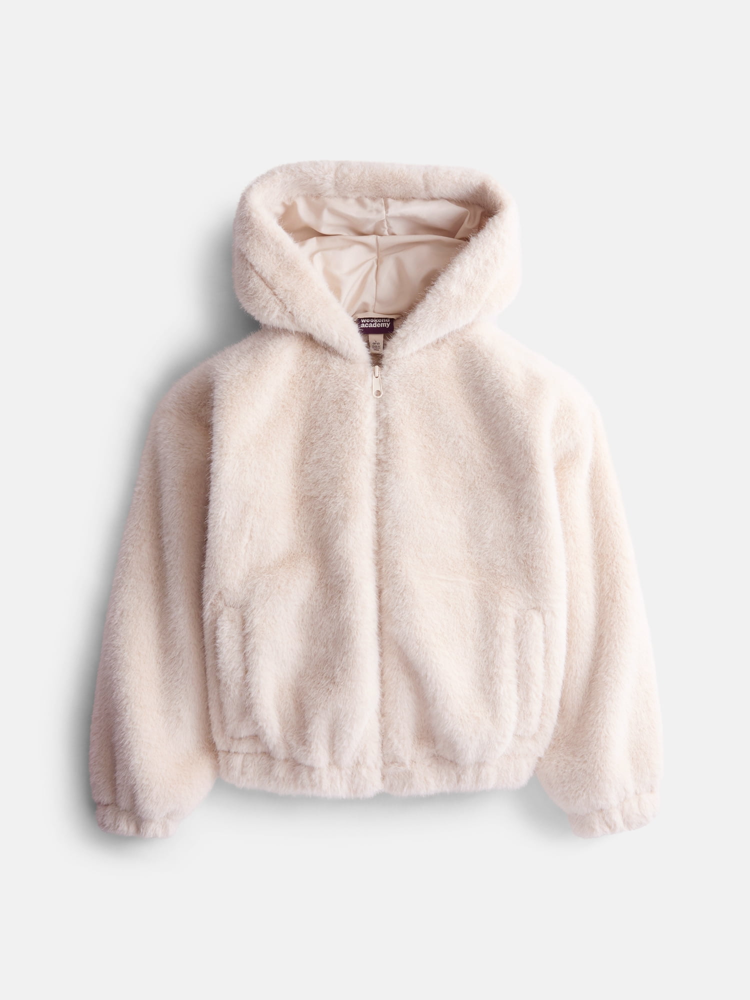 Weekend Academy Girls Fuzzy Faux Fur Hooded Jacket with Long Sleeves, Sizes 4-18