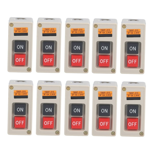 Uadme Interruptor de botón pulsador de 10 Piezas - Caja de estación de Control de alimentación de presión Trifásica ON Off 380V 15A TBSP-315, Alta eficiencia de Trabajo, Contacto de latón