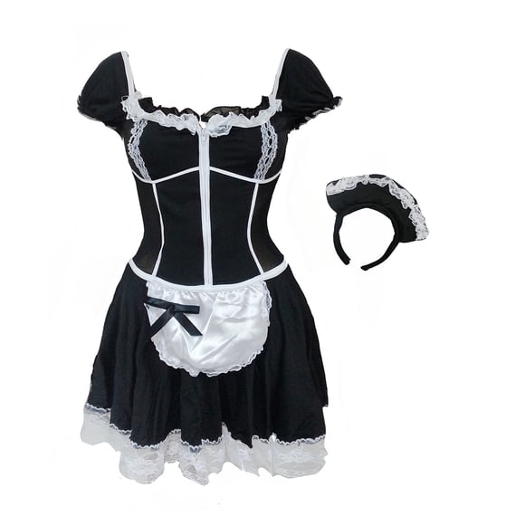 bslingerieÂ® Women Black French Maid Costume Dress (L, Black)