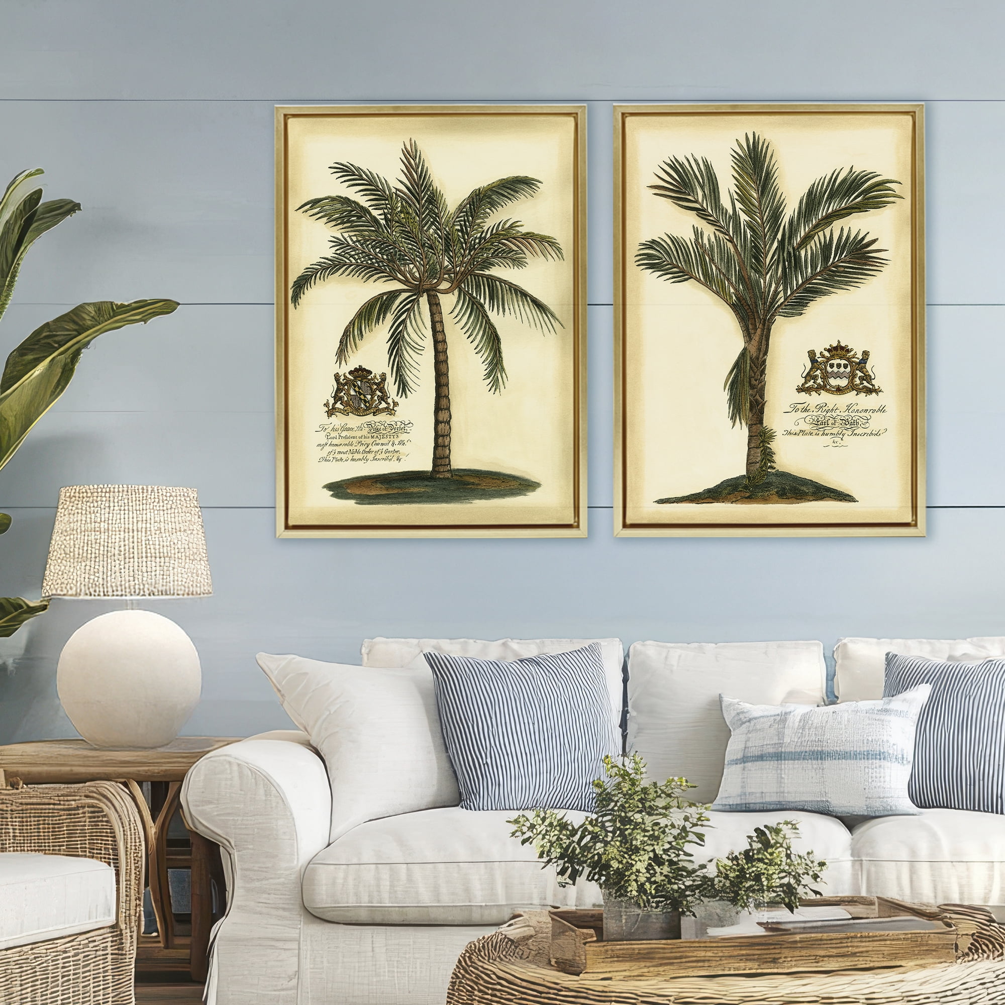 Stupell Industries Vintage Historical Palms 2 Piece Gold Framed Floater Canvas Set, design by Vision Studio