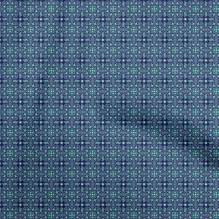oneOone Cotton Silk Blue Fabric Asian Block Print Floral Quilting Supplies Print Sewing Fabric By The Yard 42 Inch Wide