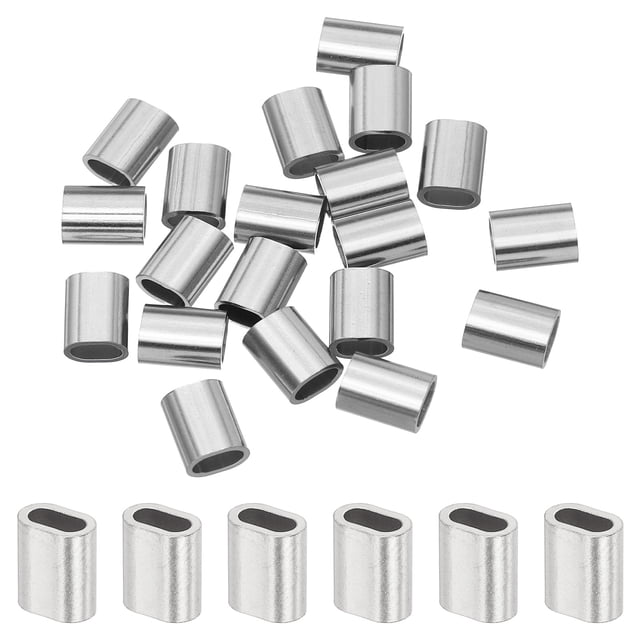 Uxcell Wire Rope Stop Sleeve, 304 Stainless Steel Cable Wire Rope Crimping Loops Sleeve Ferrule for Wire Rope and Cable Ferrule 1/8"(2.5mm)