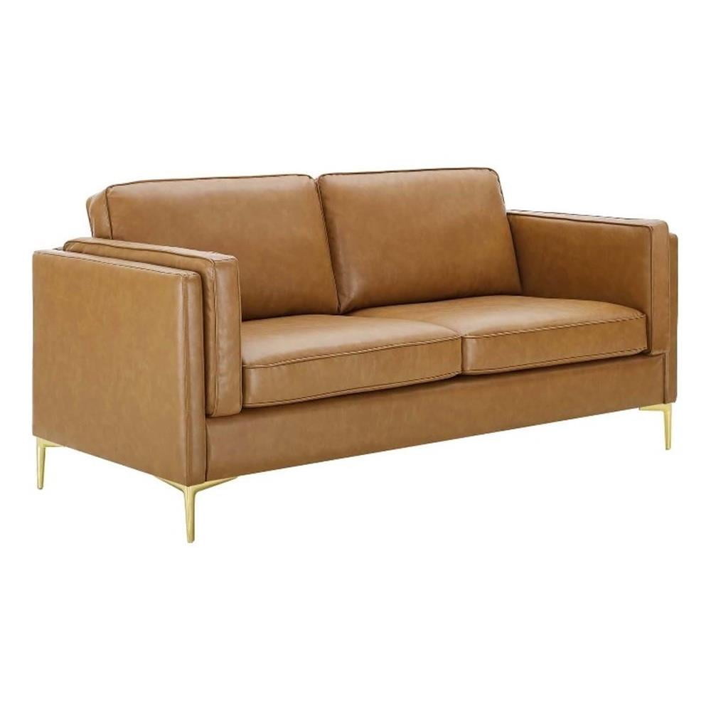 Modway Kaiya Modern Faux Leather Sofa Upholstered in Tan & Gold