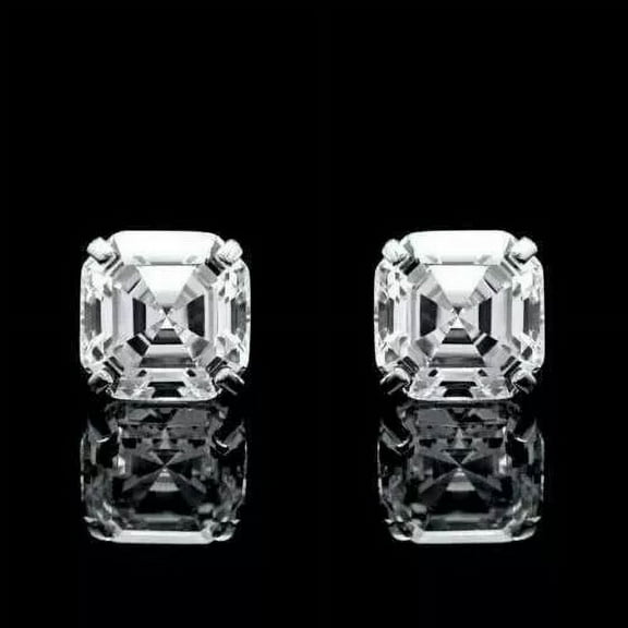 4TCW Asscher Cut Lab-Created Diamond Solitaire Stud Earrings Solid 14K White Gold Plated