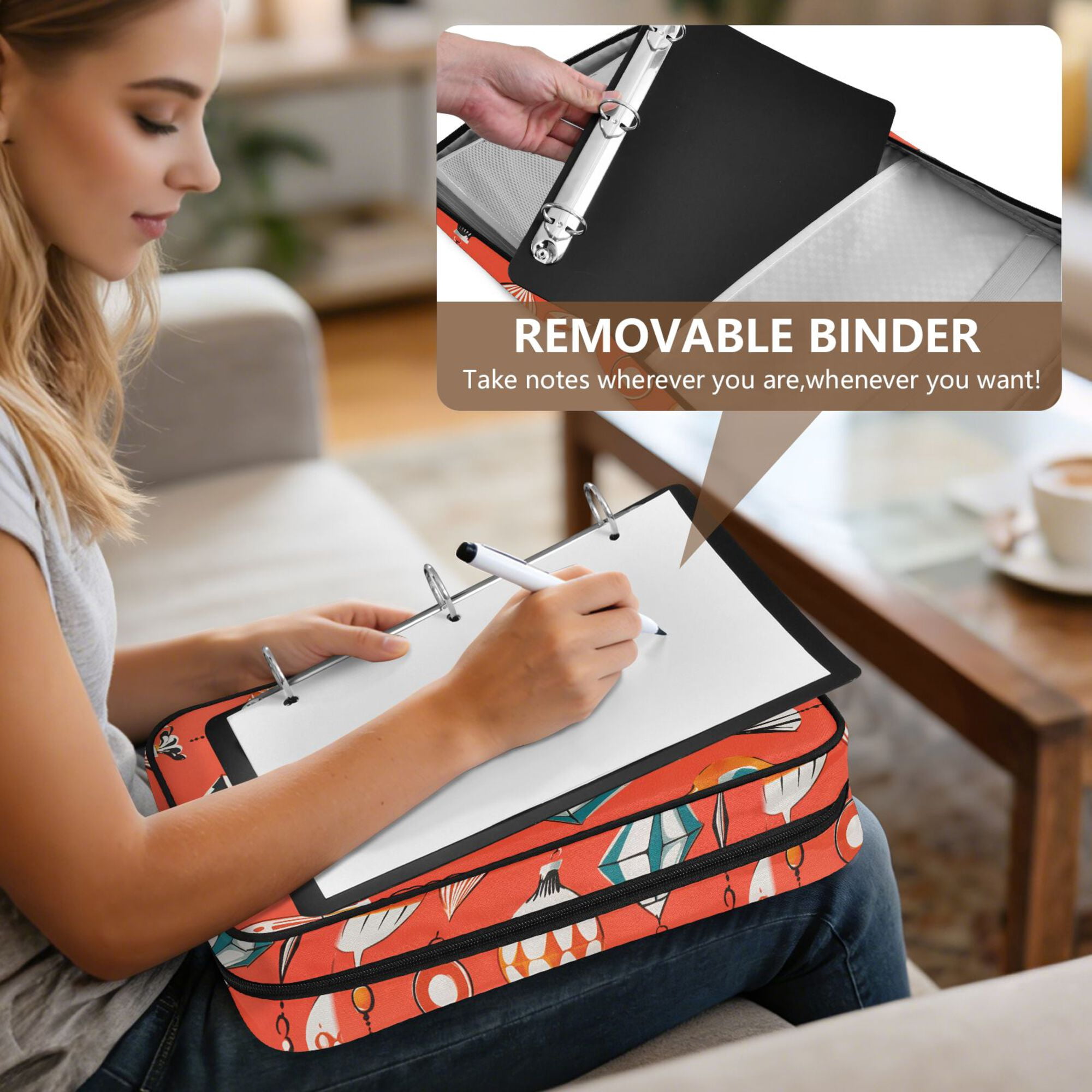 FORMRS Accordion File Folder A4 Size 7-Pocket Expanding Document Organizer Bag with 3 Ring Binder, Retro Christmas Ornaments Pattern
