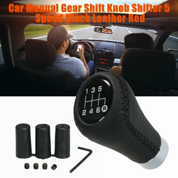 TFixol Car Manual Gear Shift Knob Shifter Black Leather Red Stitch 6 Speed Universal