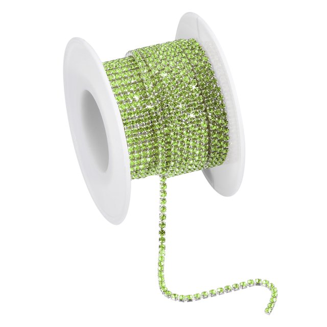 Unique Bargains 11 Yards Crystal Rhinestone Chain, 2mm Sew on Close Claw Chain Trim, Silver Bottom, Light Green
