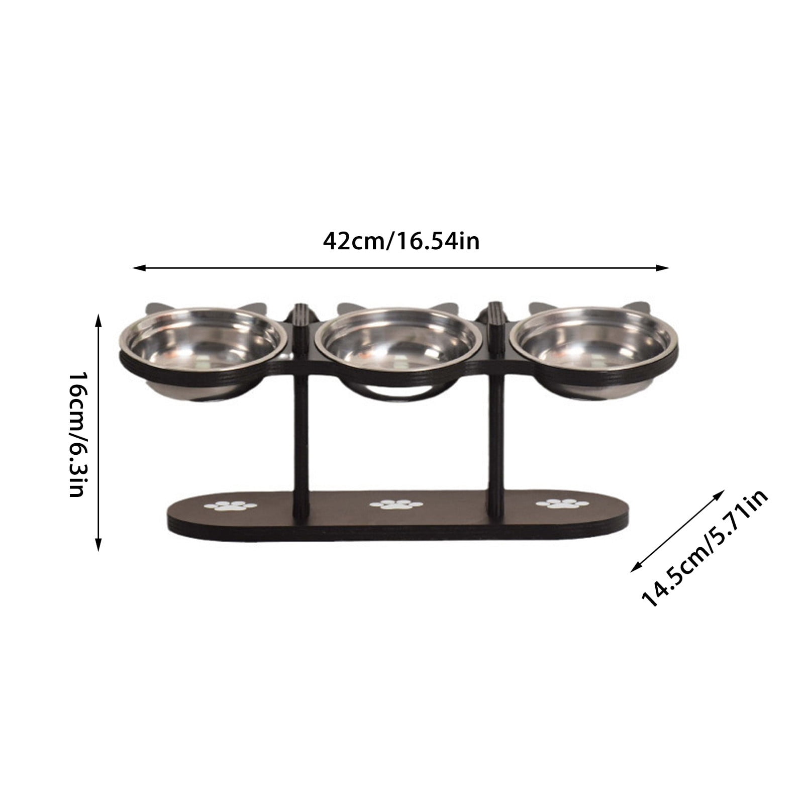 Elevated Pet Feeder Adjustable Height Stand with Triple Stainless Steel Bowls Indoor Raised Feeding Station for Cats and Dogs