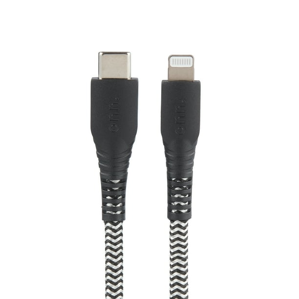 onn. 6' Braided USBC to Lightning Cable, Black