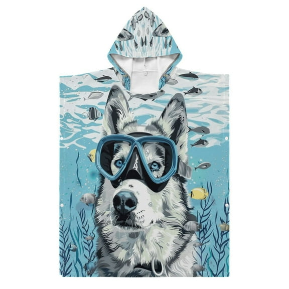 Kid Hooded Beach Towel Bath Poncho Towels Soft Absorbent Quick Dry for Boy Girl Dog Diver in Sea S