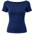 thumbnail image 7 of Women's U-Shaped Backless Short-Sleeve Tops Solid Color Boat Neck Base T-Shirt Bodycon Casual Tees Yoga Workout Tops Navy, 7 of 7
