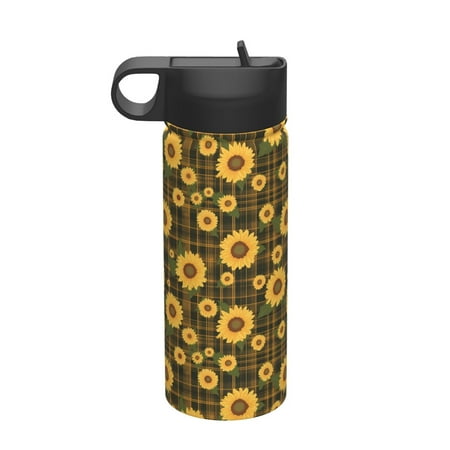 

Matuu Vintage Plaid Sunflower for 18oz Durable Thermal Cups Keep Drinks Cold & Hot Insulated Coffee Mug with Lid (With Straw)