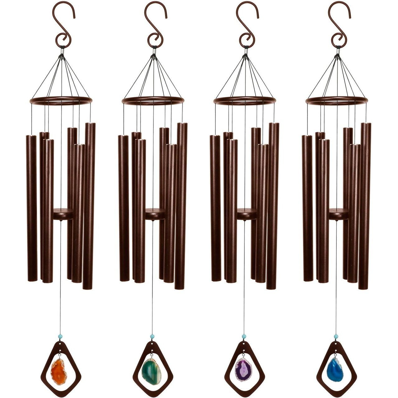 Yoption Wind Chimes Unique Colorful Natural Agate Slices Wind Chimes for Home Garden Decoration Figurine 27-31 inch