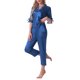 thumbnail image 4 of Conjunto de pijama de satén para mujer INSPIRE CHIC, camisa de media manga de seda con pantalones largos, pijama suave para estar en casa, talla XS, azul, 4 of 6