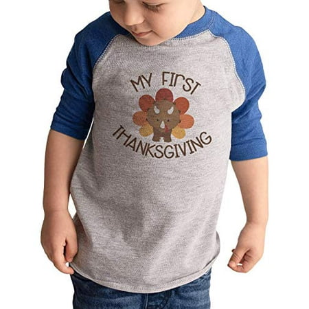 

7 ate 9 Apparel Kids My First Thanksgiving Turkey Dinosaur Raglan Blue