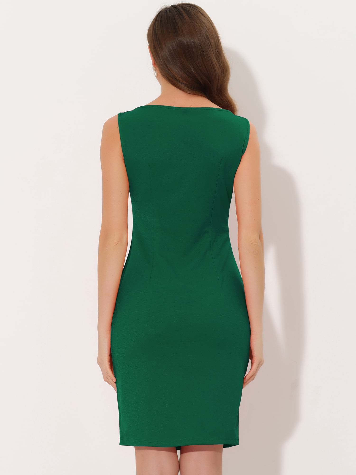 DARING DIVA Sleeveless Sheath Dress Boat Neck Casual Office Dresses S Dark Green