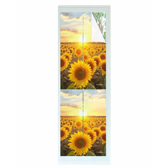 Window Privacy Film Sunflowers Stained Glass Window Film Decorative Sun Block Window Cover Farmhouse Natural Botanical Sunset Scenery Window Clings Static Adhesive Sticker for Bathroom 17.7"x78.7"