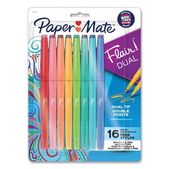 Paper Mate 2181607 Medium 0.7 mm Flair Duo Felt Tip Porous Point Pen Stick - Assorted Ink and Barrel Colors (16/Pack)
