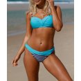 thumbnail image 1 of Women's Striped Blue Padded Gather Push-up Bikini Set, 1 of 8