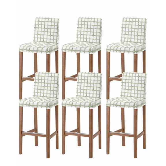 Sage Green Buffalo Plaid Bar Stool Covers Set of 6, Farmhouse Check Stripes Geometric Stretch Bar Chair Covers with Backs, Removable Pub Counter Height Chair Cover for Kitchen Dining Room Cafe