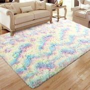 Junovo Fluffy Area Colorful Rug for Bedroom, 4' x 6' , Rainbow