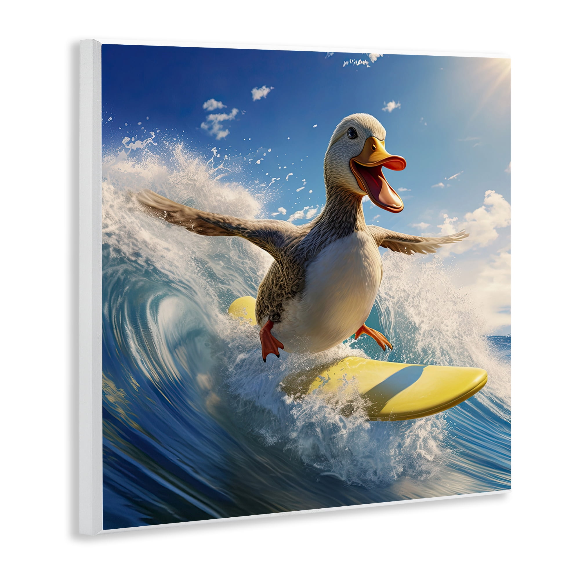 Stupell Industries Happy Surfing Duck Coastal Painting Unframed Art Print Wall Art, 12 x 12