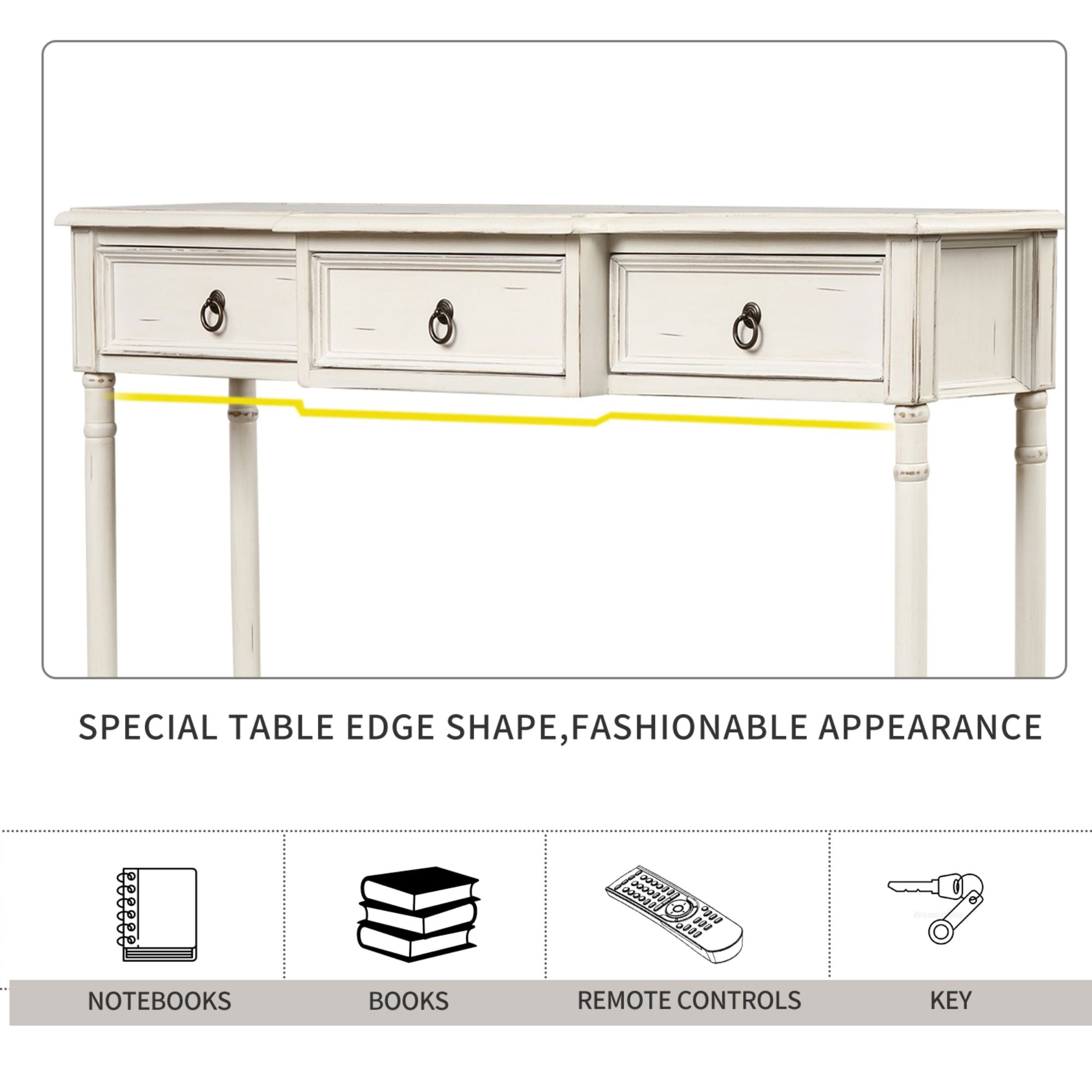 Aukfa Console Table with 3 Drawers for Entryway Hallway Living Room - White