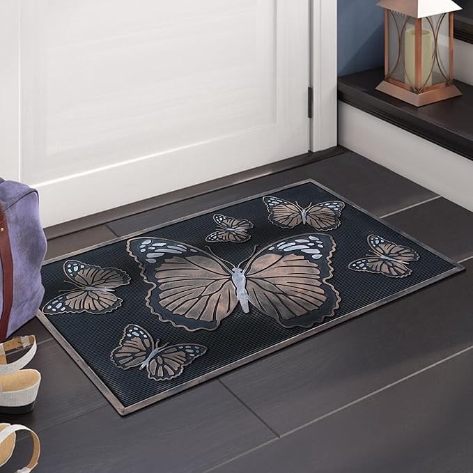 A1HC 18"x30" Rubber Pin Doormat for Indoor and Outdoor Entrance, Butterfly Design, Durable Non-Slip Entry Mat