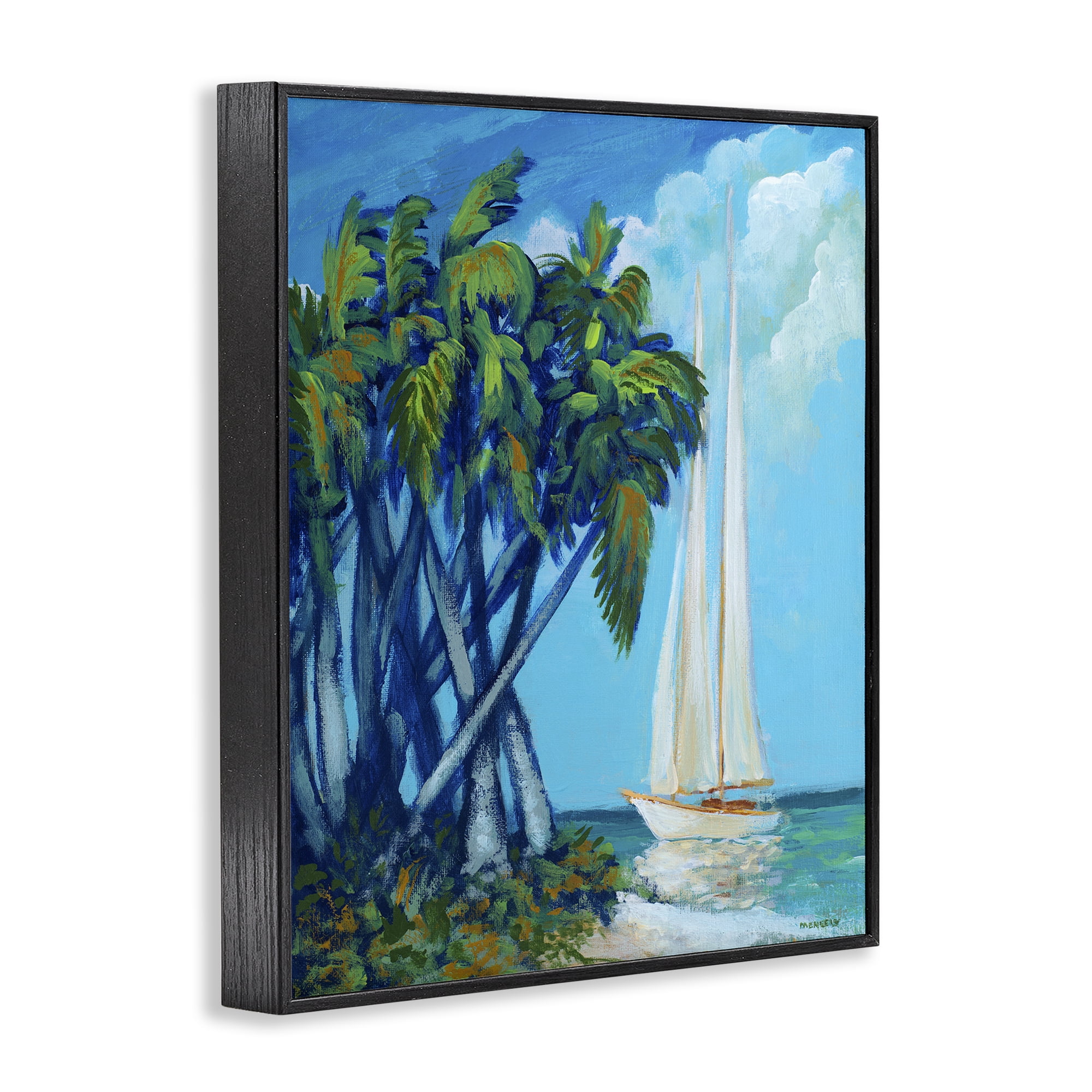 Stupell Industries Sailboat & Twisted Palms Black Framed Giclee Art, design by Dan Meneely