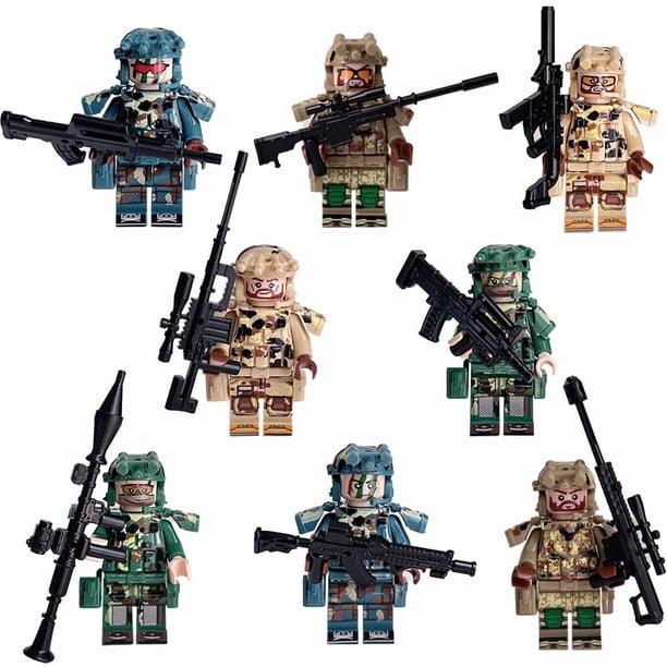 Set de 8 Minifiguras de Camuflaje de Fuerzas Especiales – Soldados con Equipo de Bloques de Construcción, Figuras de Acción Militares para Niños y Coleccionistas