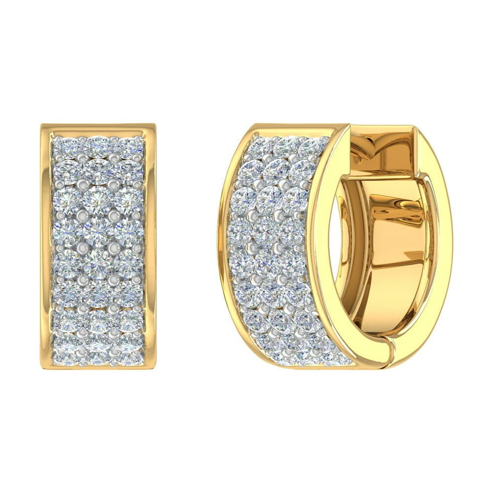 FINEROCK 1/2 Carat Diamond Huggies Earrings in 14K Yellow Gold
