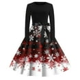 thumbnail image 2 of Christmas Dresses for Women Women's Vintage Classic Dress Long Sleeve Christmas Print Round Neck Swing Dress for Christmas Party,Black,L, 2 of 5
