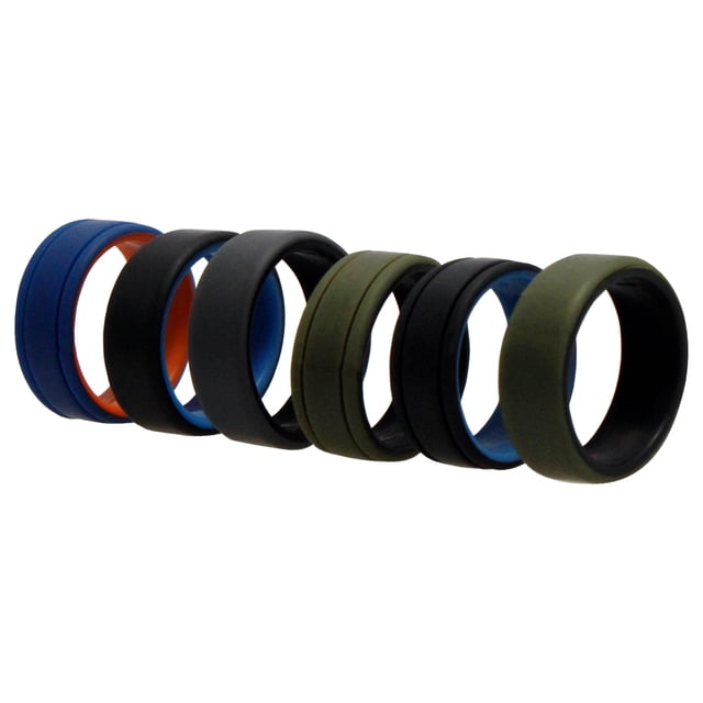 Juego de anillos de boda de silicona con líneas de 2 capas - Verde de ROQ para hombres - Anillo de 6 x 11 mm