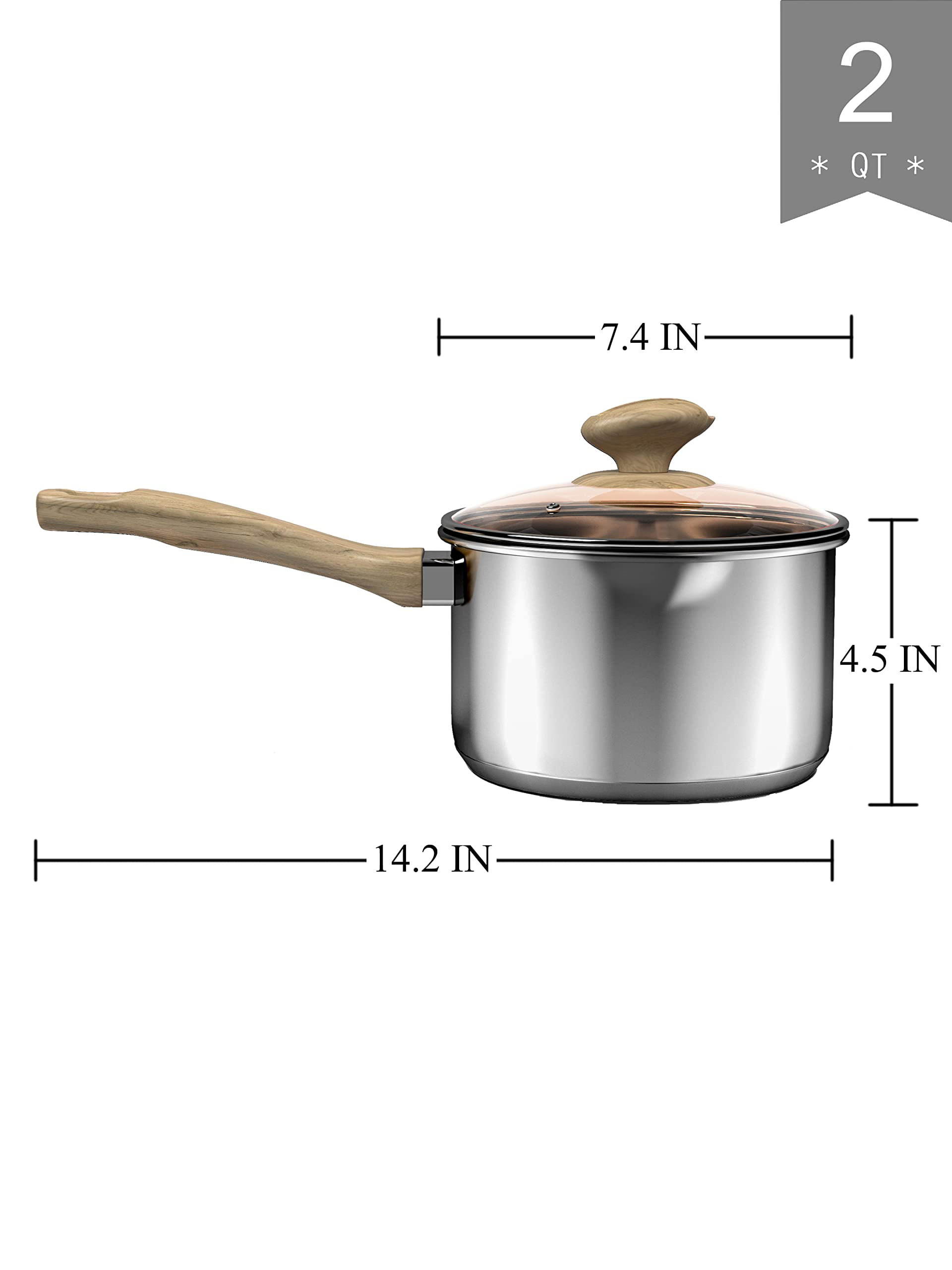 1.5 Quart Stainless Steel Saucepan with Pour Spout, Saucepan with Glass  Lid, 6 cups Burner Pot with Spout - for Boiling Milk, Sauce, Gravies,  Noodles