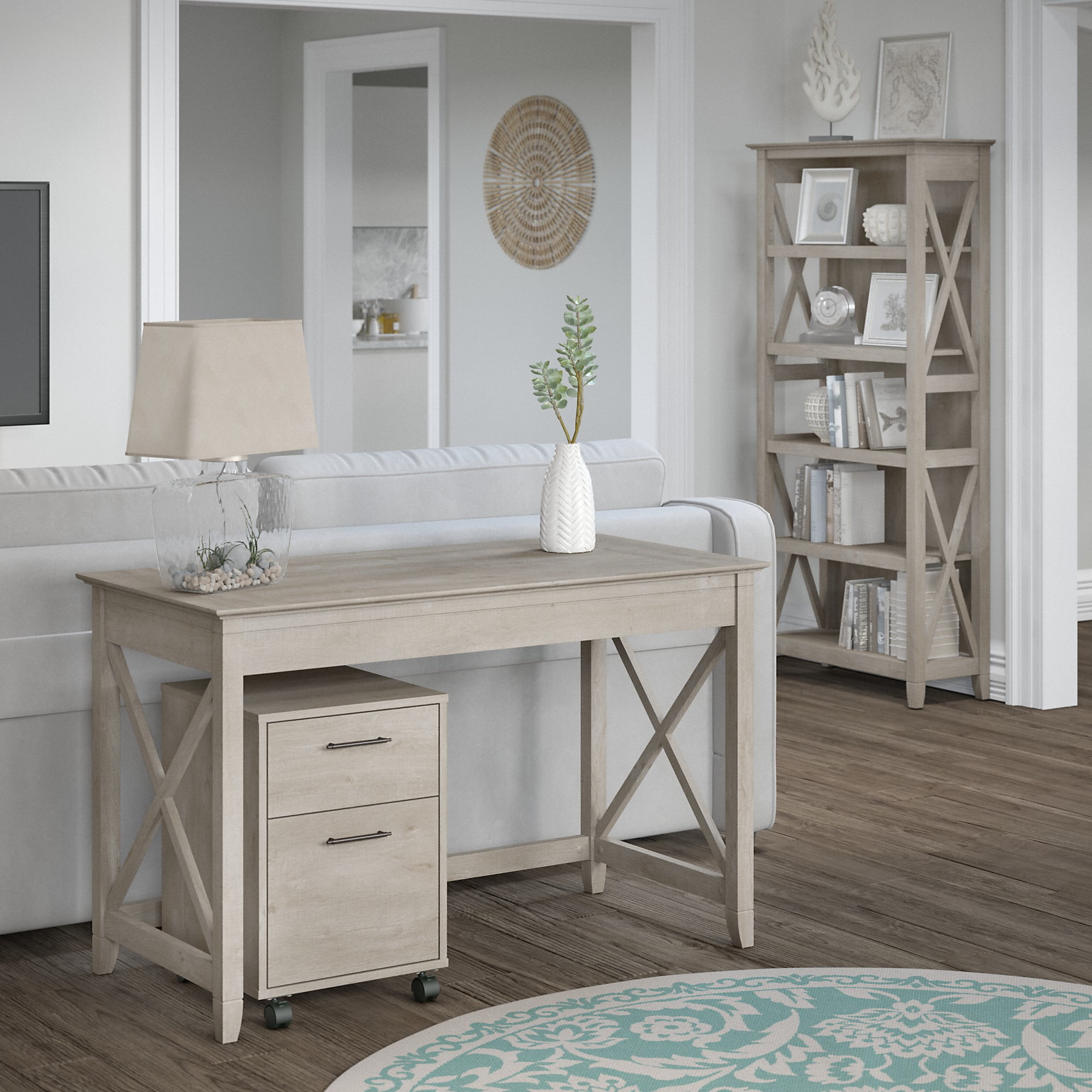 Bush Furniture Key West 48" Writing Desk, Washed Gray