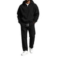 thumbnail image 2 of Hearthz Quarter Zip Fleece Men's Hoodie Tracksuit 2 Pieces Set Oversized Hoodies and Sweatpants Set Fall Winter Athletic Mens Sweat Suits 2 Piece Set Black L, 2 of 6