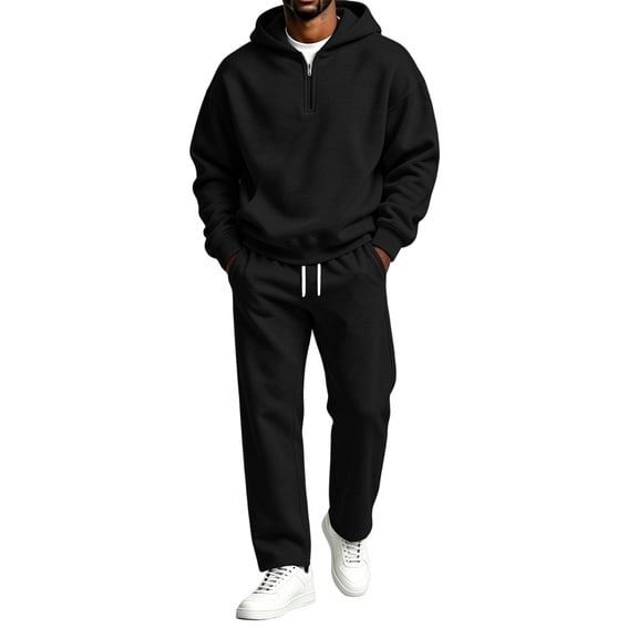Trgacdwlo Men's Hoodie Tracksuit 2 Pieces Set Athletic Fleece Quarter Zip Casual Hooded Sweatshirt and Sweatpants Set Winter Athletic Sweatsuit Outfits for Men