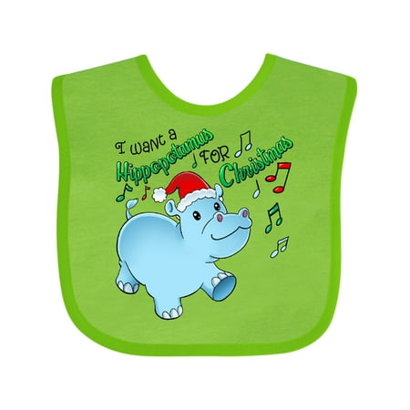 

Inktastic I Want a Hippopotamus for Christmas Hippo in Santa Hat Gift Baby Boy or Baby Girl Bib