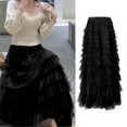 thumbnail image 4 of Falda plisada de tul con volantes multicapa para mujer, de cintura alta maxifalda mullida, vestido de pastel de hadas, Falda larga de tutú para fiesta, verano y primavera, 4 of 5