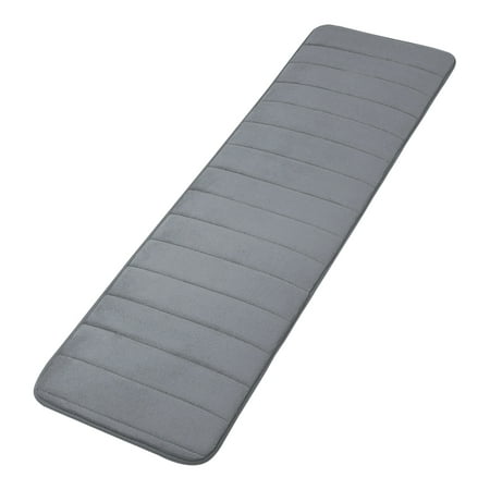 REGALWOVEN Absorbent Striped Thin Extra Long Memory Foam Bath Mat for Bathroom Bedroom Floor Shower Runner Rug Dark Grey 16 x 47