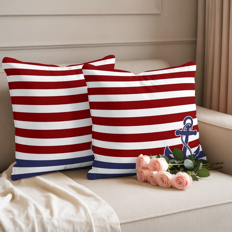 Outdoor Pillow Covers Retro Navy Blue Anchor Nautical Decorative