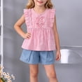 thumbnail image 5 of Yutgune Toddler Baby Girl Summer Cotton Outfits Sleeveless Ruffle Tops and Denim Shorts 2 Piece Clothing Set, 5 of 7