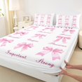 thumbnail image 3 of Manfei Cartoon Ribbon Bed Sheets Set Queen Size, Princess Pink Bow Bed Sheets Queen, Cute Bowknot Bedding Queen Size, Breathable Room Decorative, 4pcs, 3 of 7