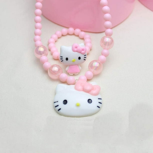Ensemble de bijoux Hello Kitty, Hello Kitty 12 pièces Pink Kitty Jewelry -  Collier Hello Kitty, boucle d'oreille, bracelet, accessoire pour cheveux,  bague pour chat Kitty, etc., accessoires roses Hello Kitty, cadeau