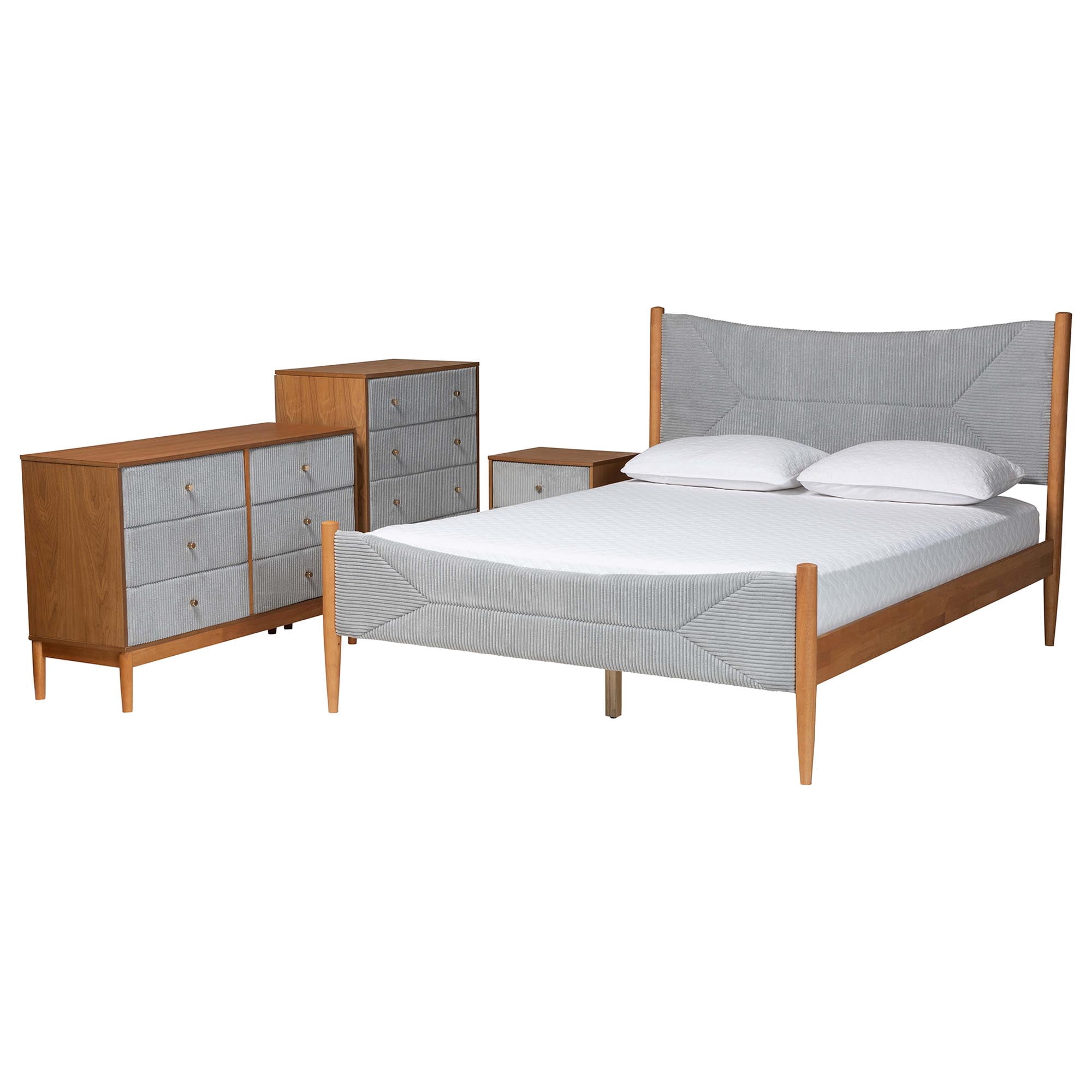 Baxton Studio Taylin Mid-Century Bedroom Set, Queen, Grey
