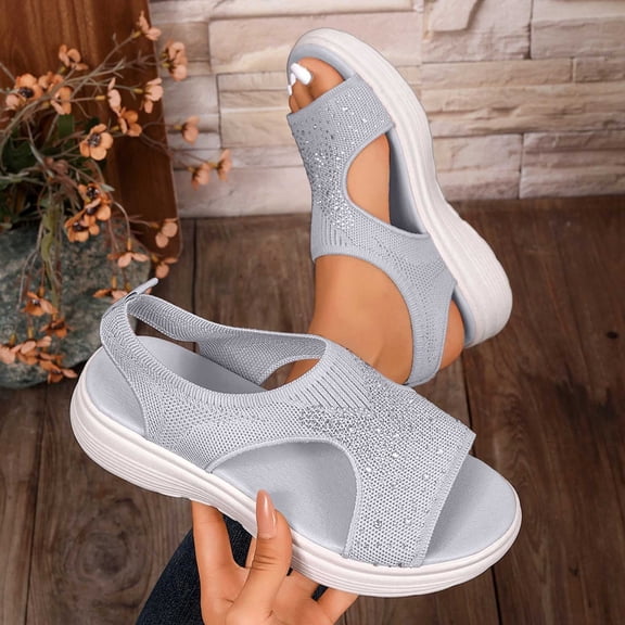 BADHUB Women's Orthopedic Casual Flat Slide Sandals with Arch Support Ankle Straps Shoes Walking Tennis Shoes Comfortable Sandals Gray 43
