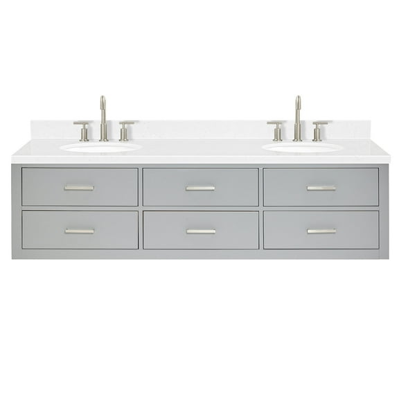 Ariel W072dcqovo Hutton 72" Wall Mounted Double Basin Vanity Set - Grey / Carrara White