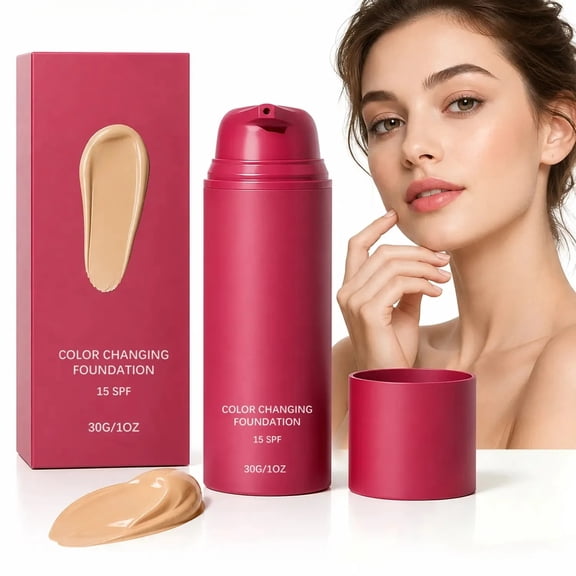 Color Changing Foundation, Skin Tone Adapting Liquid Foundation for Ladies,Blurs Imperfections & Fine Lines, SPF 15, Natural Flawless Finish for All Skin Types, 1.01 fl oz