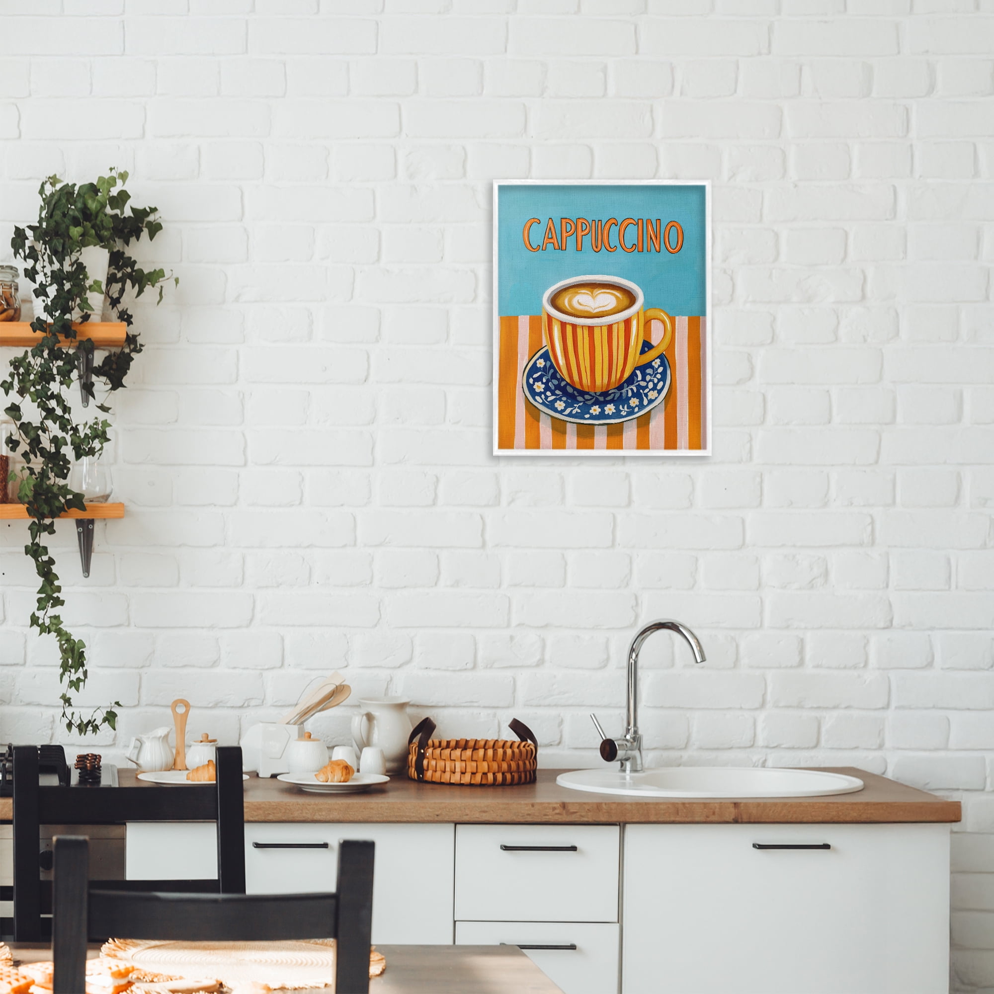 Stupell Industries Cappuccino Stripes Blue & Orange White Framed Giclee Art, design by Yen