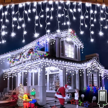 Scidweet 33ft 400 LED Icicle Christmas Lights, Fairy Lights 8 Modes Plug-in Cool White Holiday Lights for Christmas Decorations Outdoor